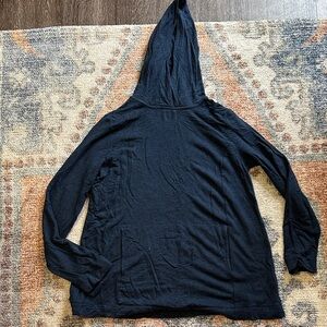 Dark Blue Hooded Long Sleeve Fleece Top